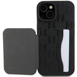 Karl Lagerfeld Saffiano Cardslots and Stand Monogram Ikonik Back Case for Apple iPhone 15