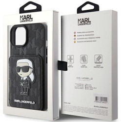 Karl Lagerfeld Saffiano Cardslots and Stand Monogram Ikonik Back Case for Apple iPhone 15