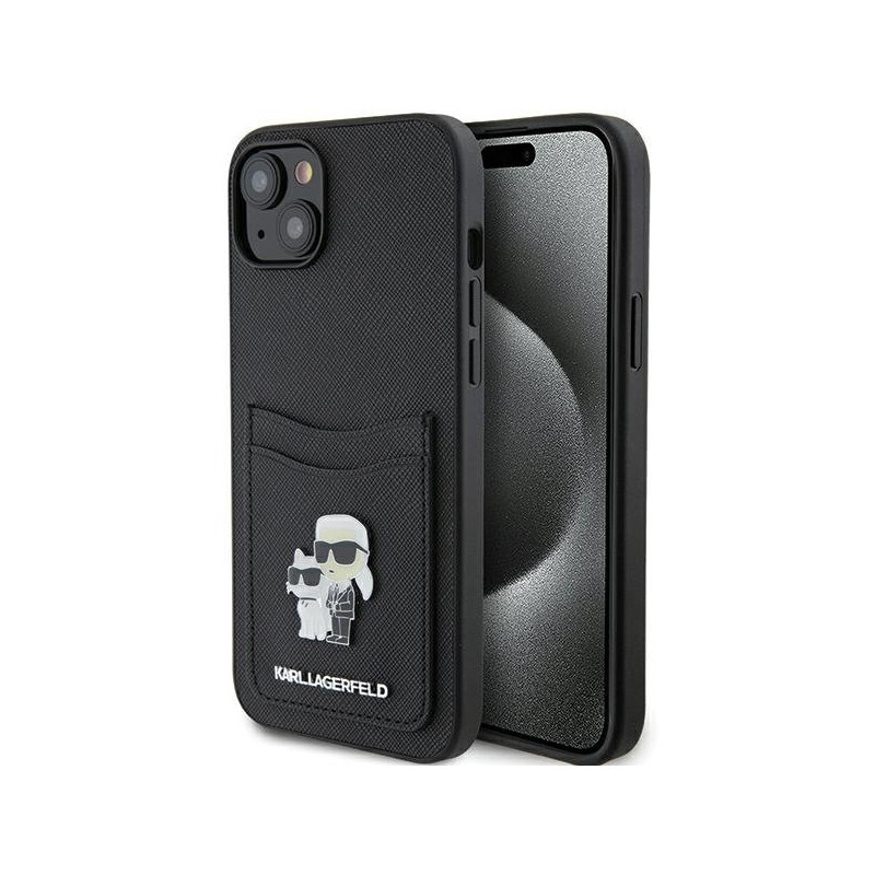 Karl Lagerfeld Saffiano Cardslot Karl&Choupette Metal Pin Back Case for Apple iPhone 15