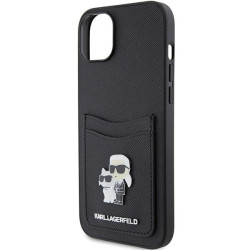 Karl Lagerfeld Saffiano Cardslot Karl&Choupette Metal Pin Back Case for Apple iPhone 15