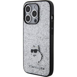 Karl Lagerfeld Fixed Glitter Choupette Logo Metal Pin Back Case for Apple iPhone 15 Pro Max