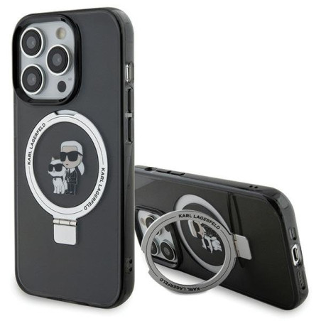 Karl Lagerfeld Ring Stand Karl&Choupettte MagSafe Back Case for Apple iPhone 15 Pro