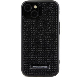 Karl Lagerfeld Rhinestone Logo Metal Plate Back Case for Apple iPhone 15