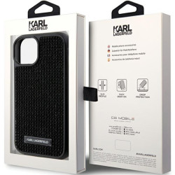 Karl Lagerfeld Rhinestone Logo Metal Plate Back Case for Apple iPhone 15