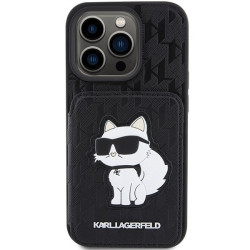 Karl Lagerfeld Saffiano Cardslots and Stand Monogram Choupette Back Case for Apple iPhone 15 Pro