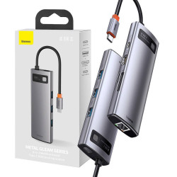 Baseus CAHUB-CV0G Metal Gleam Series 8in1 Hub / USB-C to 3x USB 3.0 / HDMI / USB-C PD / Ethernet RJ45 / microSD/SD