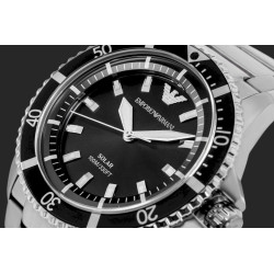 Emporio Armani Solar Diver Style Watch AR11787 Silver Black 42mm