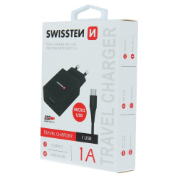 Swissten Travel Charger Smart IC USB 1A + Data Cable USB / Micro USB 1.2m