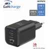 Swissten Travel Charger GaN 2x USB-C / PD USB-A / 18W QC / 65W