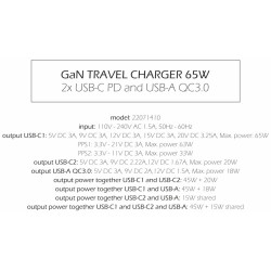 Swissten Travel Charger GaN 2x USB-C / PD USB-A / 18W QC / 65W