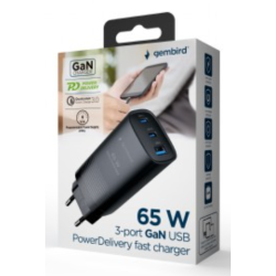 Gembird 3-port 65W GaN USB PD Travel Charger