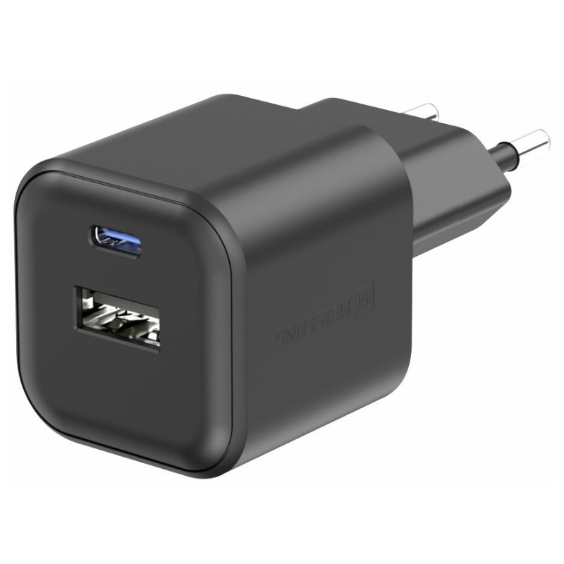 Swissten Travel Charger GaN USB-C 20W PD / USB-A 18W QC