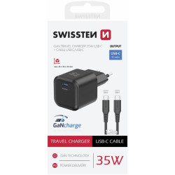Swissten Travel Charger GaN USB-C 35W PD + Data Cable USB-C - USB-C 1.2m
