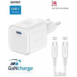 Swissten Travel Charger GaN USB-C 20W PD + Data Cable USB-C-USB-C 1.2m