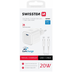 Swissten Travel Charger GaN USB-C 20W PD + Data Cable USB-C-USB-C 1.2m