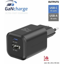 Swissten Travel Charger GaN USB-C / PD USB-A / 18W QC / 45W