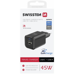 Swissten Travel Charger GaN USB-C / PD USB-A / 18W QC / 45W