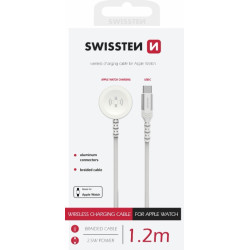 Swissten Braided Metal Magnetic Wireless Charger For Apple Watch USB-C 1.2m