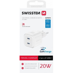 Swissten GaN PD 2x USB-C Travel Charger 20W