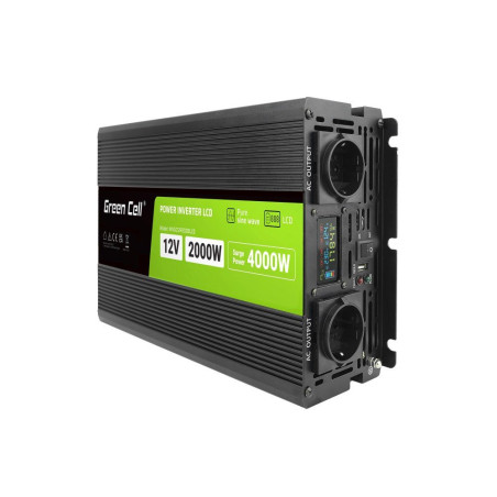 Green Cell PowerInverter Strāvas pārveidotājs LCD / 12V / 2000 / 4000W / Pure Sine Wave
