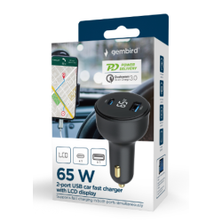Gembird USB 2-port Car Charger 65W