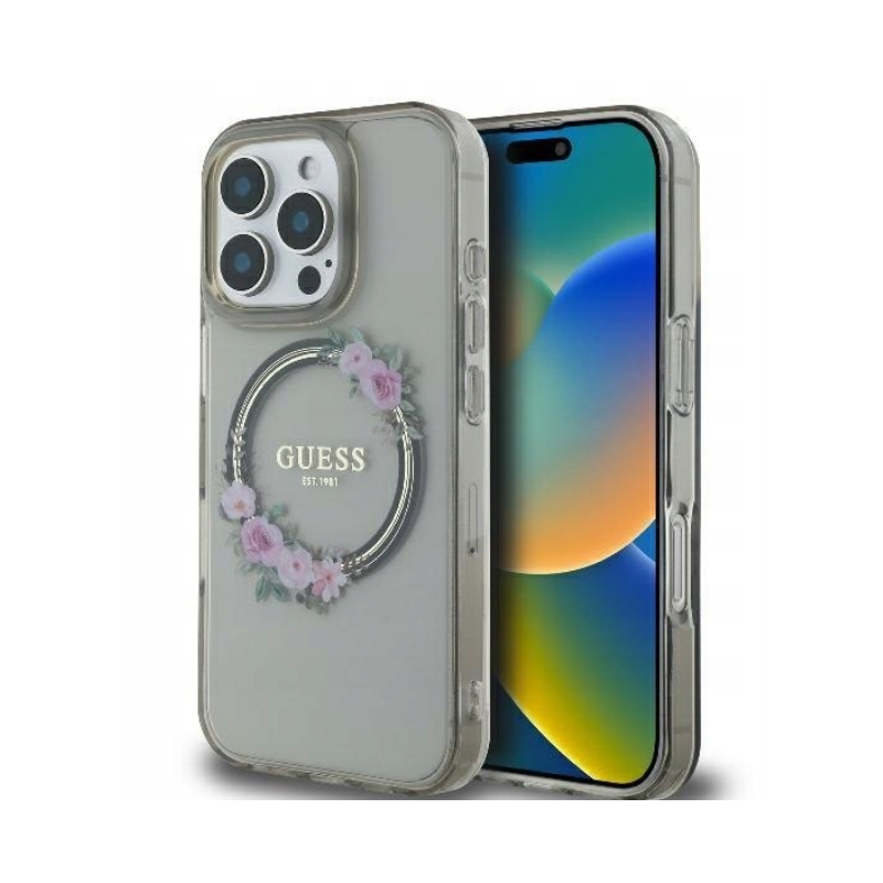 Guess IML Flowers Wreath MagSafe Case for Apple iPhone 16 Pro