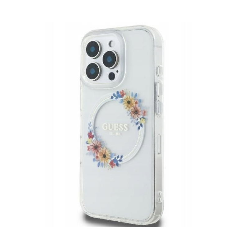 Guess IML Flowers Wreath MagSafe Case for Apple iPhone 16 Pro