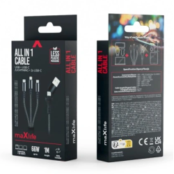 Maxlife ALLin1 66W USB / USB-C / Lightning / 2x USB-C Cable 1m
