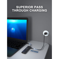 Swissten Aluminium Multi-Port Laptop Dock USB-C Hub 7in1 USB-C 100W / HDMI 4K / USB-A 3.0 / 2x USB-A 2.0 / SD / MicroSD