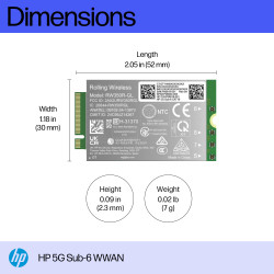 HP 5G Sub-6 WWAN sąsajos plokštė / adapteris Vidinis