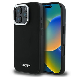 DKNY Plain Silver Logo MagSafe Back Case for Apple iPhone 16 Pro