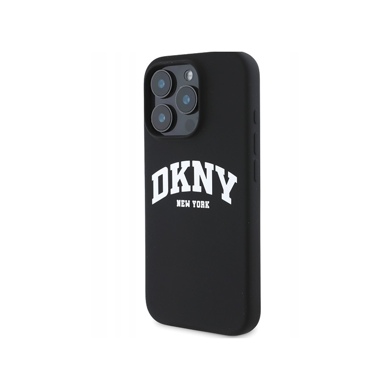DKNY Silicone White Printed Logo MagSafe Back Case for iPhone 16 Pro