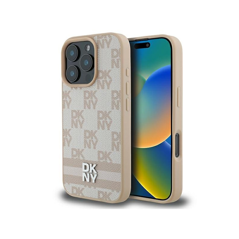 DKNY Checkered Pattern & Printed Stripes Back Case for Apple iPhone 16 Pro
