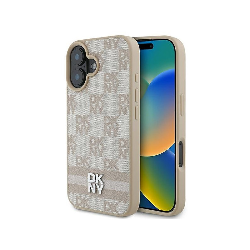 DKNY Checkered Pattern & Printed Stripes Back Case for Apple iPhone 16
