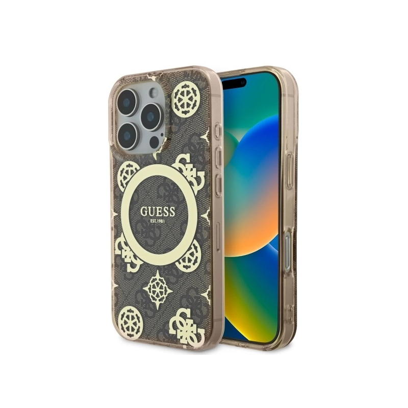 Guess IML Peony On 4G Background MagSafe Back Case for Apple iPhone 16 Pro