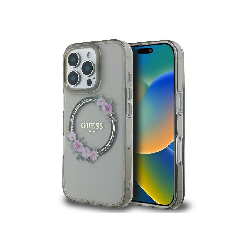 Guess IML Flowers Wreath MagSafe Case for Apple iPhone 16 Pro Max