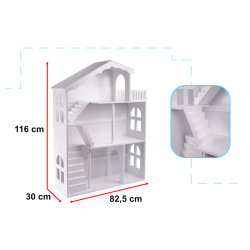 LULILO Wooden Three-storey Dollhouse 116cm