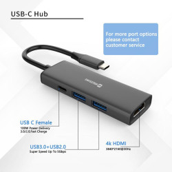 Swissten 4in1 USB-C Hub Multi-port laptop docking station 100W / HDMI 4K / 2x USB-A