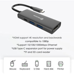 Swissten 4in1 USB-C Hub Multi-port laptop docking station 100W / HDMI 4K / 2x USB-A