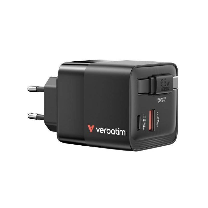 Verbatim 32217 GaN Charger 65W 2x USB-C / USB-A + Adapter