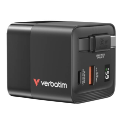 Verbatim 32217 GaN Charger 65W 2x USB-C / USB-A + Adapter