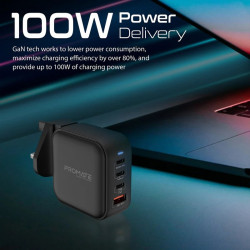 Promate GaNPort4-100PD GaNFast™ Wall Charger ES/ASV/AK/AUS