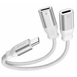 Swissten Textile USB-C Audio Charging Adapter 2x USB-C 0.12m