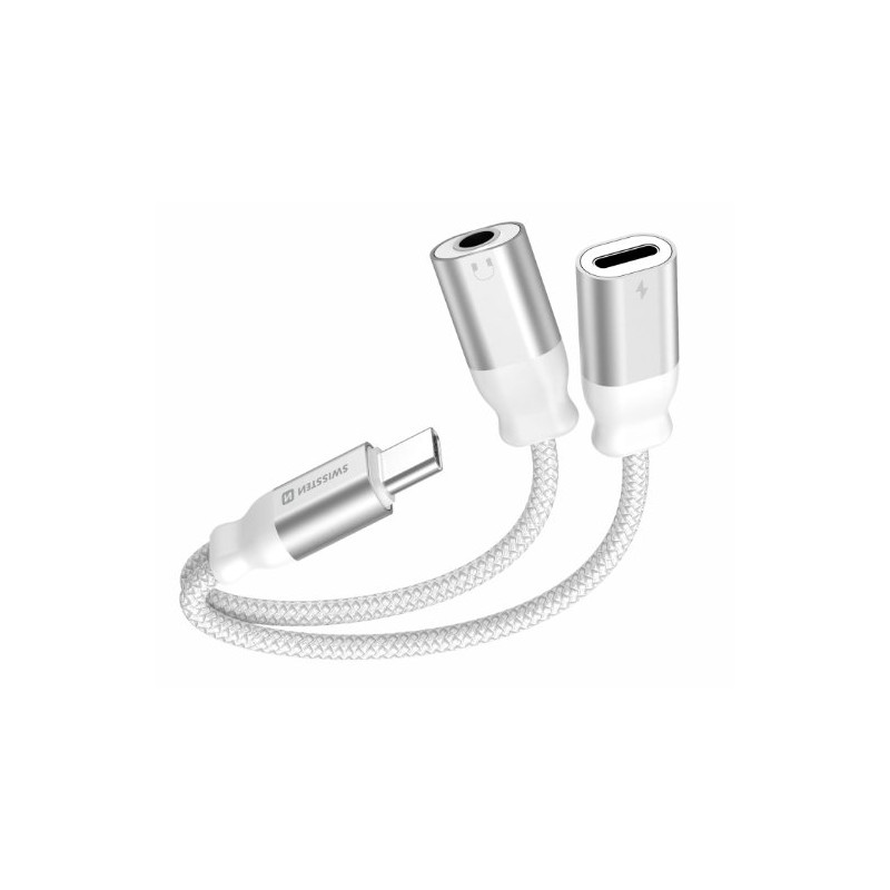 Swissten Textile USB-C / USB-C / Aux 3.5mm Charging Audio Adapter 0.12m