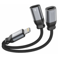Swissten Textile Lightning Audio Charging Adapter 2x Lightning 0.12m