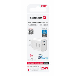 Swissten Travel Charger Edge GaN USB-A 18W  / USB-C 25W black