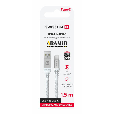 Swissten ARAMID REINFORCED USB - USB-C Data and Charding cable 1.5m
