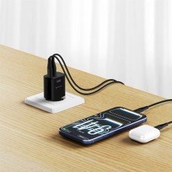Swissten Travel Charger Edge GaN USB-A 18W  / USB-C 25W black
