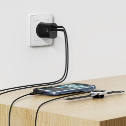 Swissten Travel Charger Edge GaN USB-A 18W  / USB-C 25W black