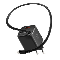 Swissten SlideCHARGE Power Charger GaN 45W USB-A 18W With retractable USB-C cable 0.75m black